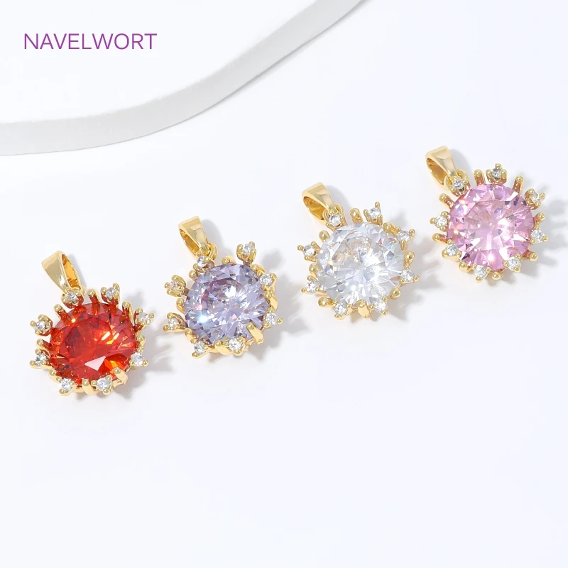 Luxury 18K Gold Plated Sunflower Charms Pendant For Jewelry Making,Inlaid Zircon Pendants,DIY Necklace Making Accessories