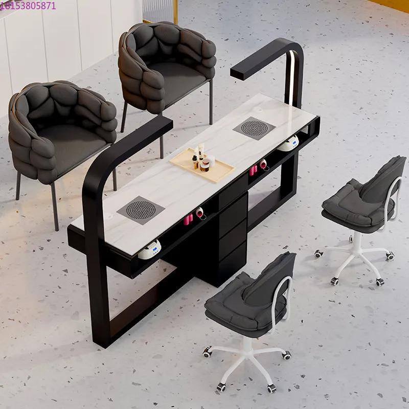 

Бюджетный одиночный и двойной легкий роскошный стол для дизайна ногтей в кремовом стиле из мрамора