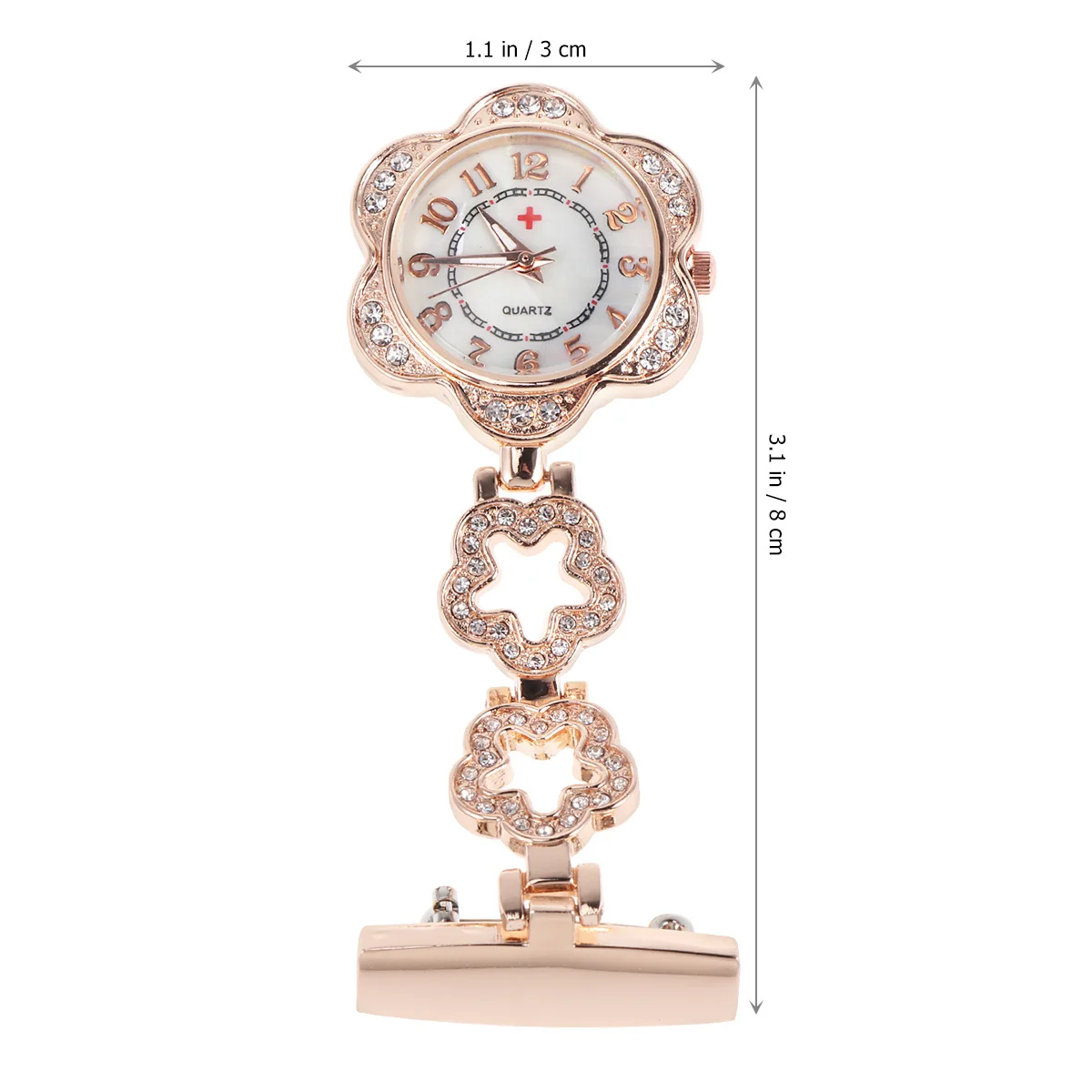

Rose Gold Rhinestone Pocket Watch Portable Alloy Nurse Watch Timepiece Precision Quartz Simple Long-Lasting For