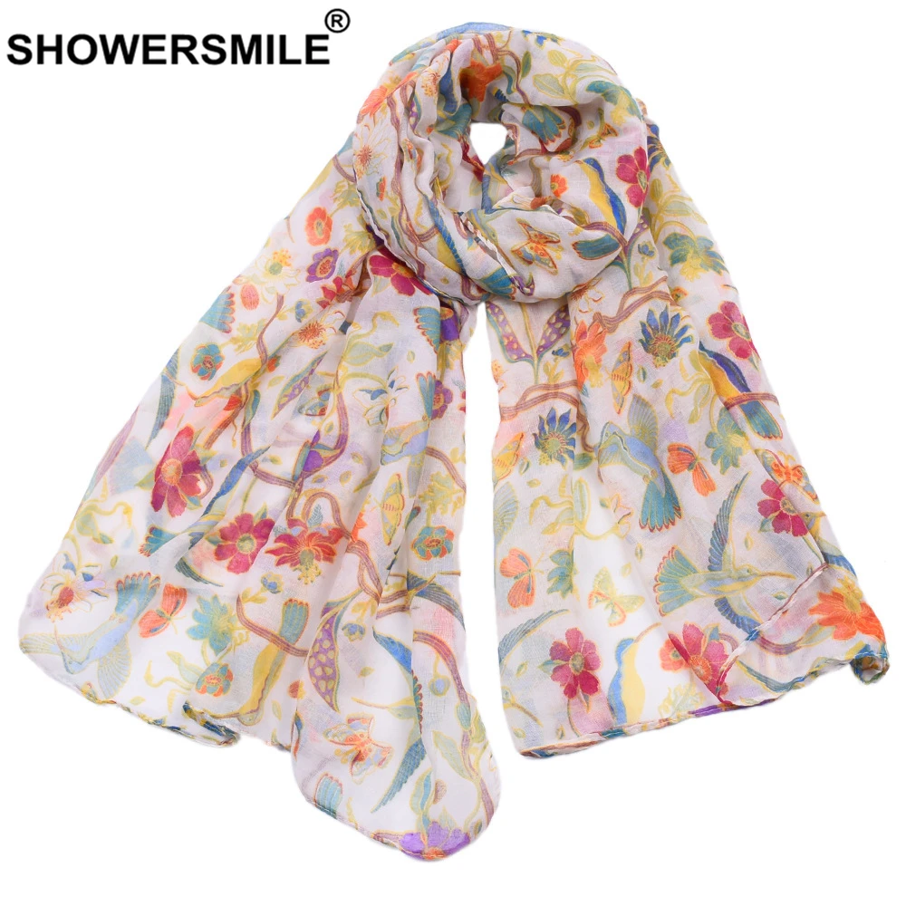 SHOWERSMILE-bufanda con estampado de flores para mujer, bufandas coloridas de gasa para primavera y otoño, Echarpe