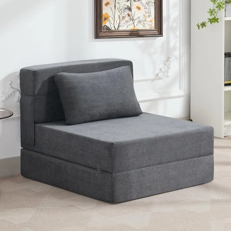 

Sofa Bed Convertible Floor Couch Foldable Chair Bed with Pillow,Linen Sleeper Chair Futon,Foldable Memory Foam Mattress