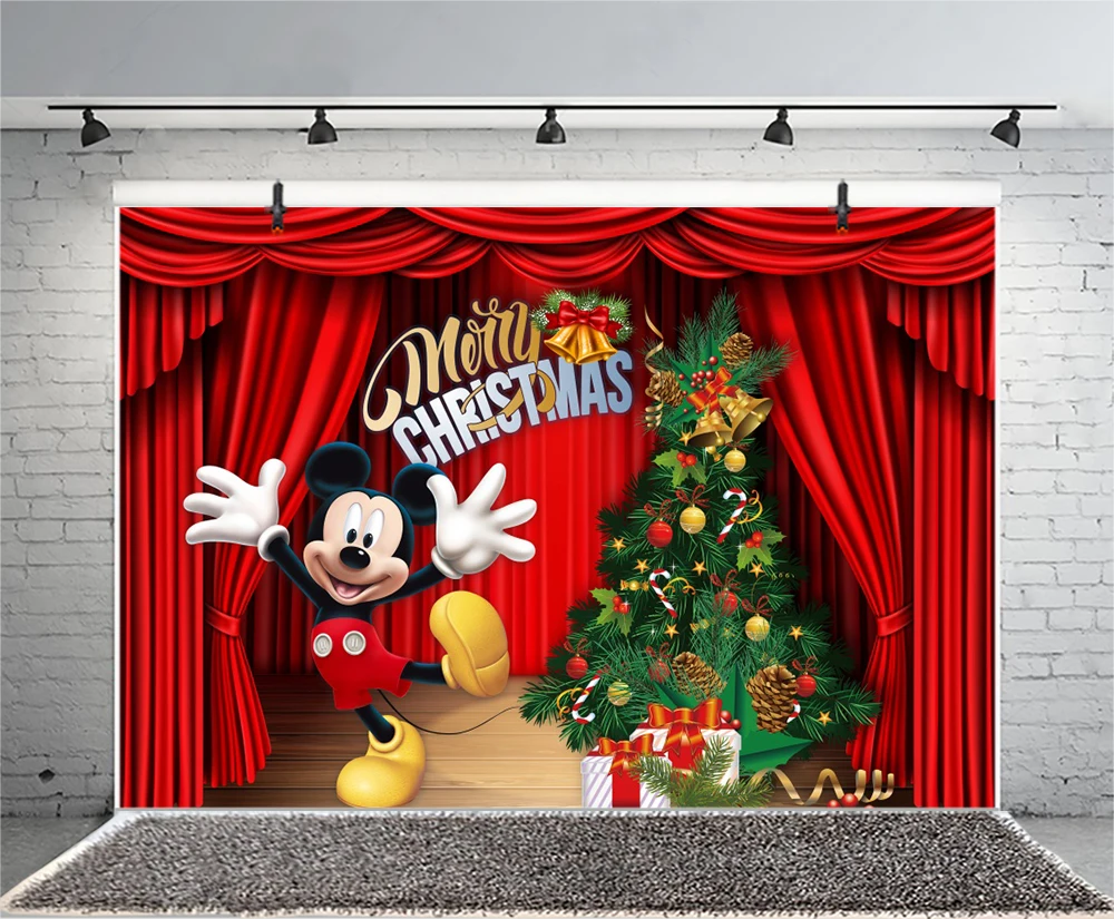 Minnie & Mickey Mouse Backdrop Christmas Party Decorations 2024 Xmas Banner Disney Christmas Background Photography Props Studio