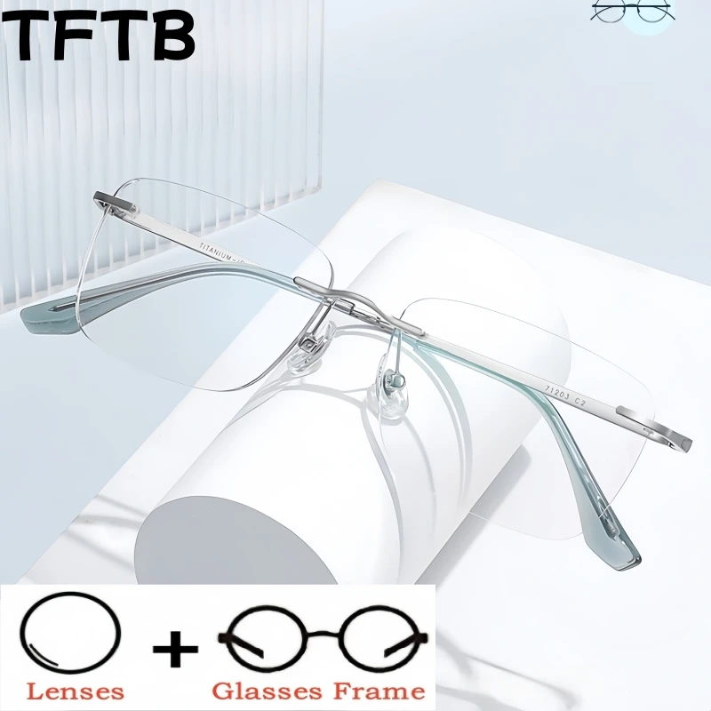 

TFTB Optical Prescription Rimless Glasses Men and Women Ultra-light Titanium Myopia Hyperopia Progressive Recipe Eyeglasses 7120