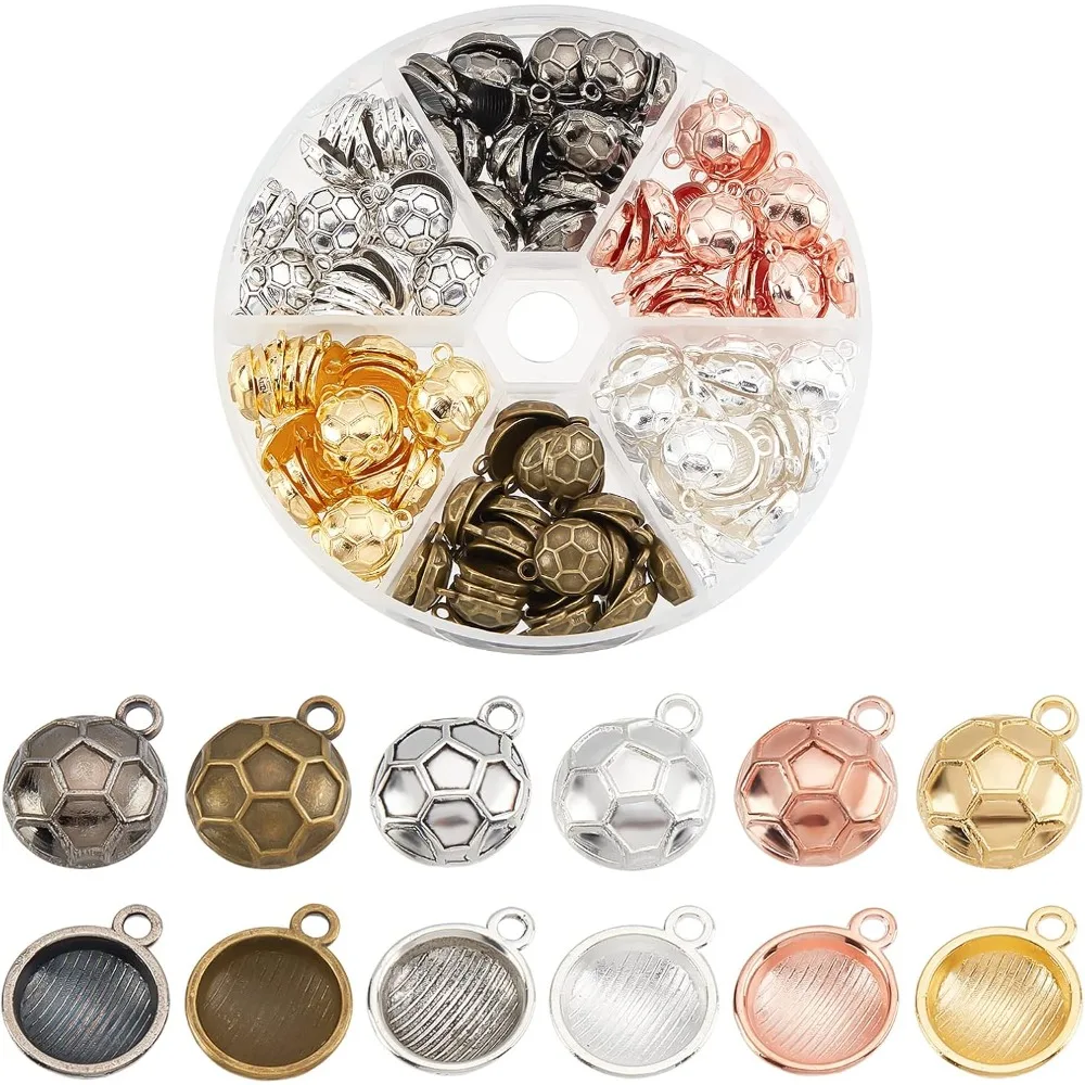

180pcs Soccer Sports Charms 6 Colors Ball Games Pendants 12mm Alloy Football Charms Half Round Pendants for DIY Earring Bracelet