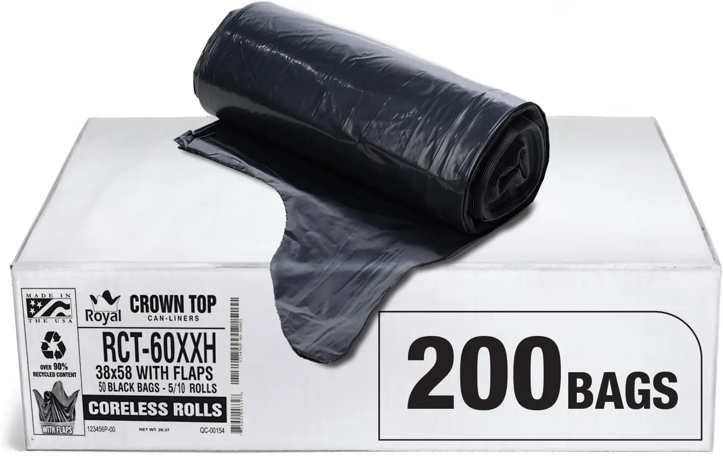 

Heavy Duty 55 Gallon Trash Bags, 200 Pack, 2.0 MIL Thick, 38x58 Inches for Commercial and Home Use