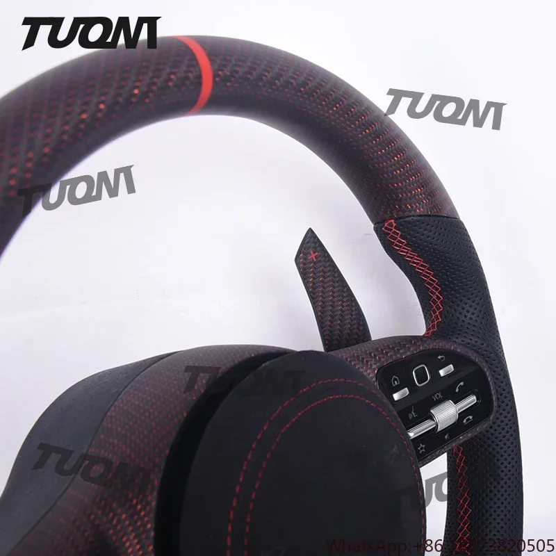 عجلة قيادة جلدية من ألياف الكربون مزورة مخصصة مناسبة لمرسيدس بنز W205 W204 A45 CLE GLC