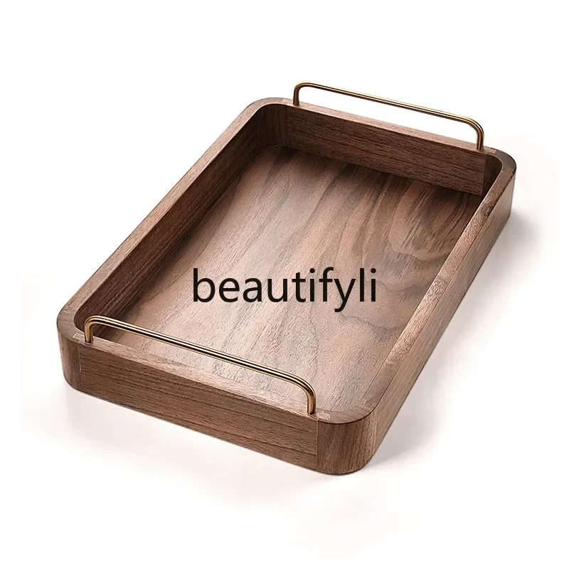 Black walnut solid wood tray teacup tea set tray light luxury household coffee afternoon tea tableware wooden tray