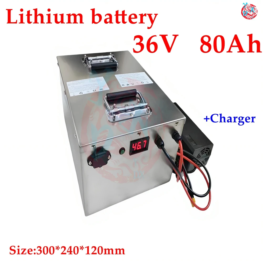 waterproof 36v 80ah lithium li ion batteria 80AH BMS for 3500W electric tricycle motor scooter lighting EV RV +10A charger