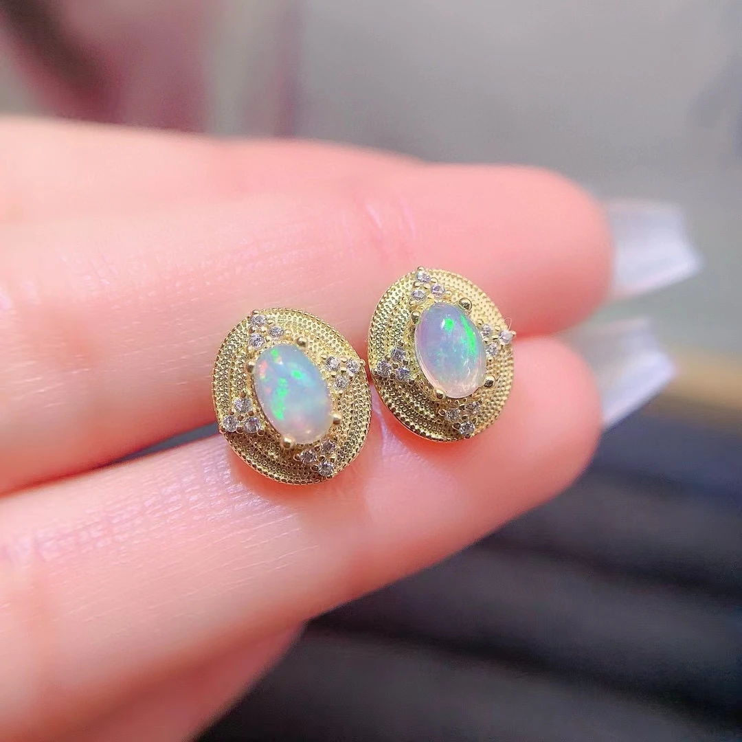 Natural Australian Opal Stud Earrings 5mm*7mm Total 1ct White Opal 925 Silver Jewelry Allergy Free Gold Ptade Silver Earrings