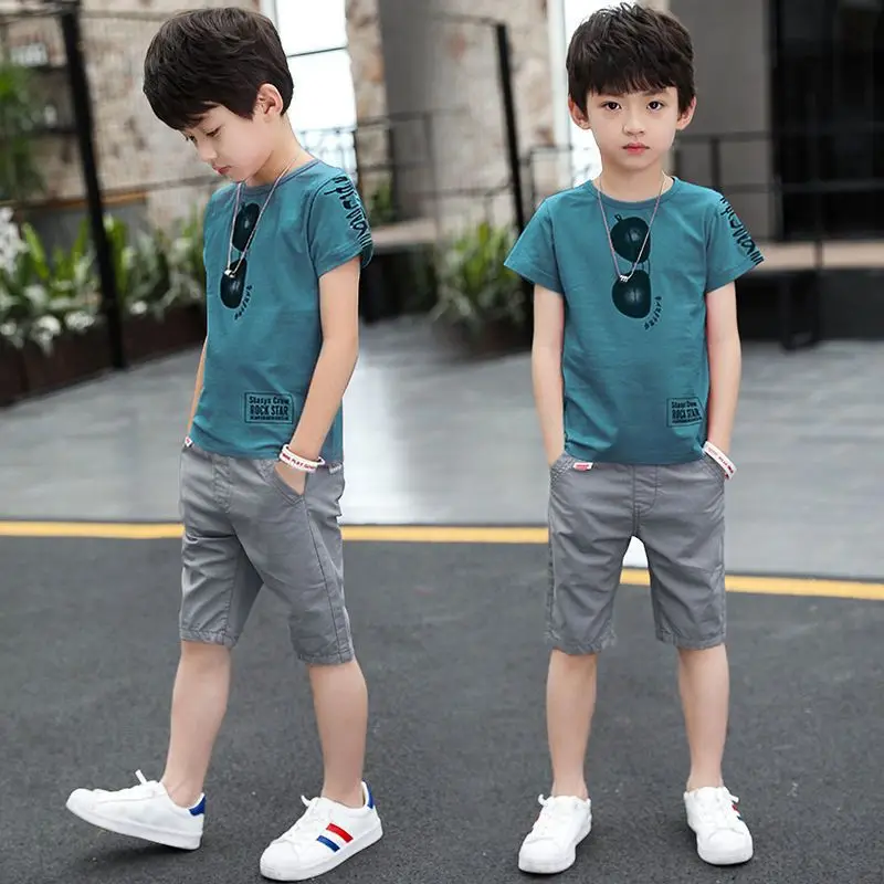 Summer Teenager Boys Clothes Casual Outfit Kids Tracksuit Child T Shirt + Shorts Hot Pant 4 5 6 7 8 9 10 12 11 13 14 Year