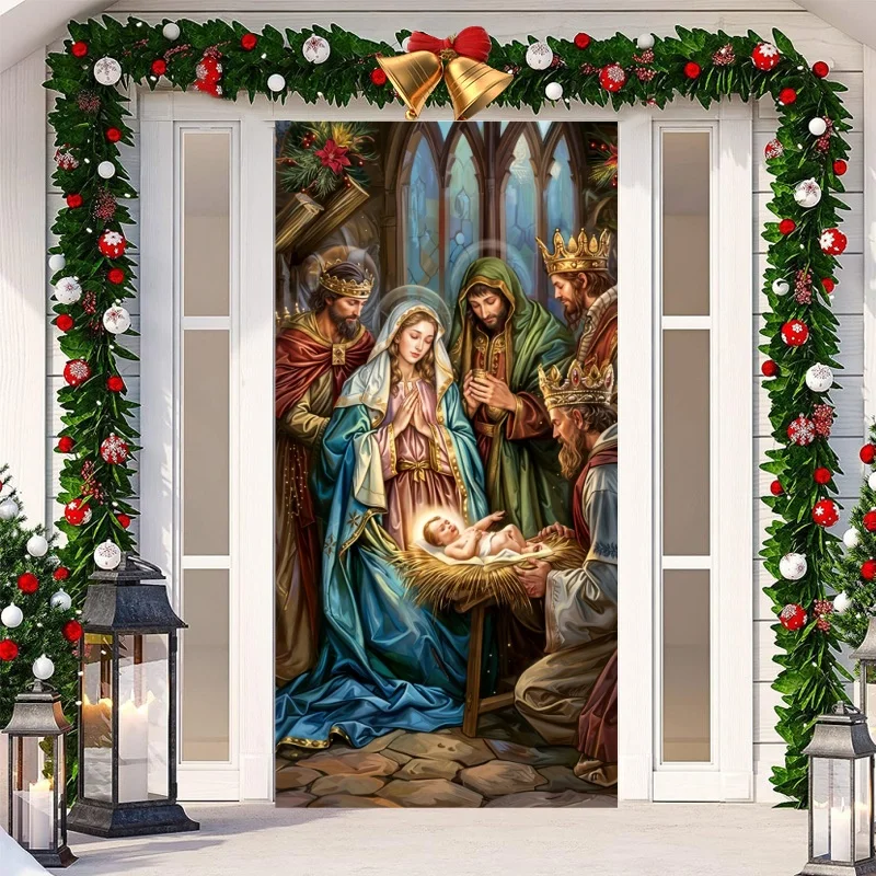 72.83x35.43inch Christmas Flag Artistic High-Quality Colorful Jesus Backdrop Decorative Celebration Ornament for Door Decoration