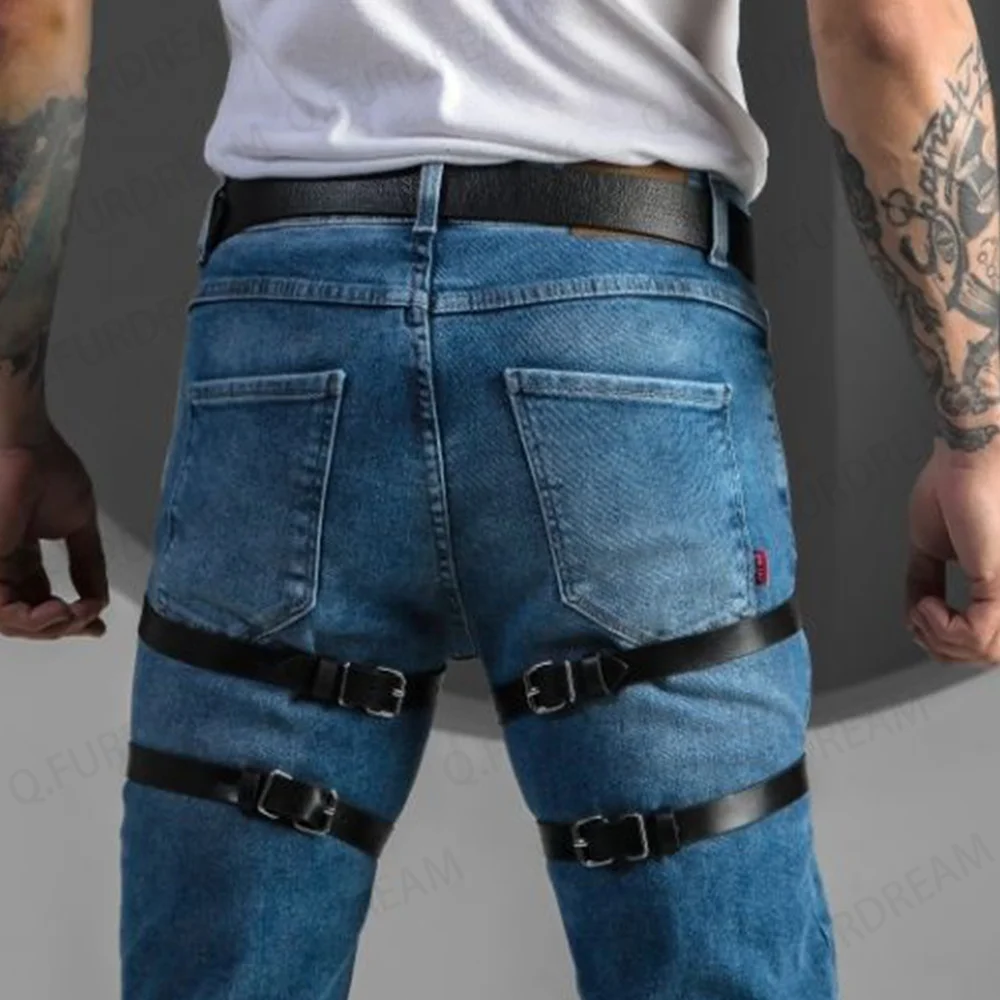 Adjustable Leather Thigh Leg Harness Belt Punk Rave Waist To Leg Harness Accessories Fetish Men Lingerie Festival Gay Clothes
