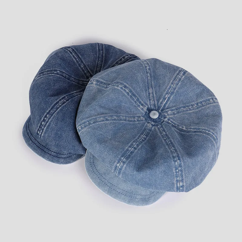 NEW Autumn hats for women Washed denim fabric octagonal hat 2023 fashionable and versatile artistic painter hat newsboy cap