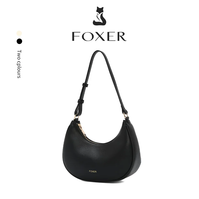 

FOXER Brand Women's Shoulder Bag Soft PU Leather Female Handbag Simple Daliy Half-moon Bag(Please do not order the white bag)