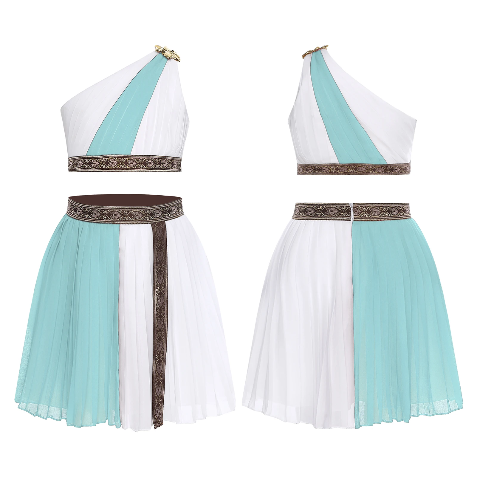 

Carnival Ancient Roman Princess Role Play Performance Costume Mini Crop Top with Embroidered Pleated Skirt Uniforms