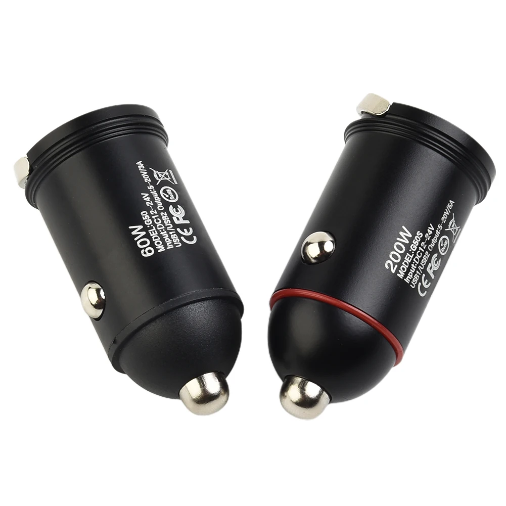 تقليم شاحن سيارة أقراص Type-C 1 قطعة ملحق سريع للغاية سبائك الألومنيوم المزدوج USB الهواتف المحمولة شاحن الهاتف