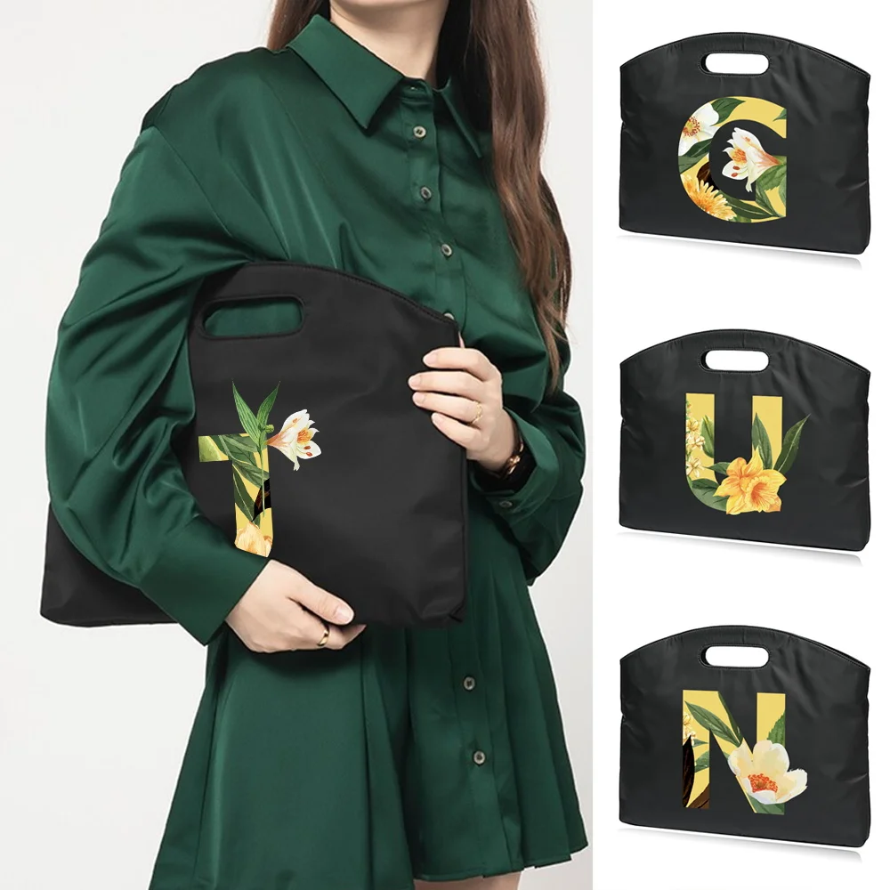 

Briefcase Work Commuting Notebook Document Arrange Storage Floral Pattern Printing Series Office Case Business Handbag
