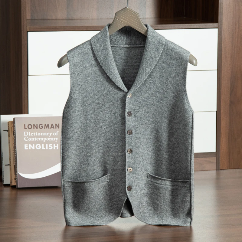 ZOCEPT High Quality Goat Cashmere Vest for Men Autumn Winter Casual Knitted Business Lapel Sweater Sleeveless Cardigan Waistcoat