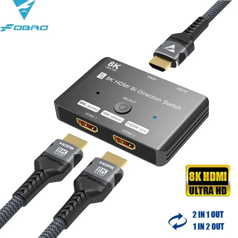 8K HDMI Switch 1 In 2 Out 2 In 1 Out Bidirectional 8K@60Hz 4K@120Hz HDMI 2.1 Switcher 2X1 1X2 two-way Converter Adapter Splitter