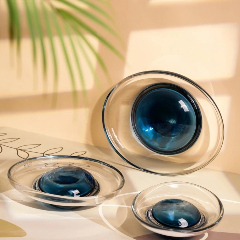 

Colored handmade glass fruit plate, large ornament plate for living room dining table