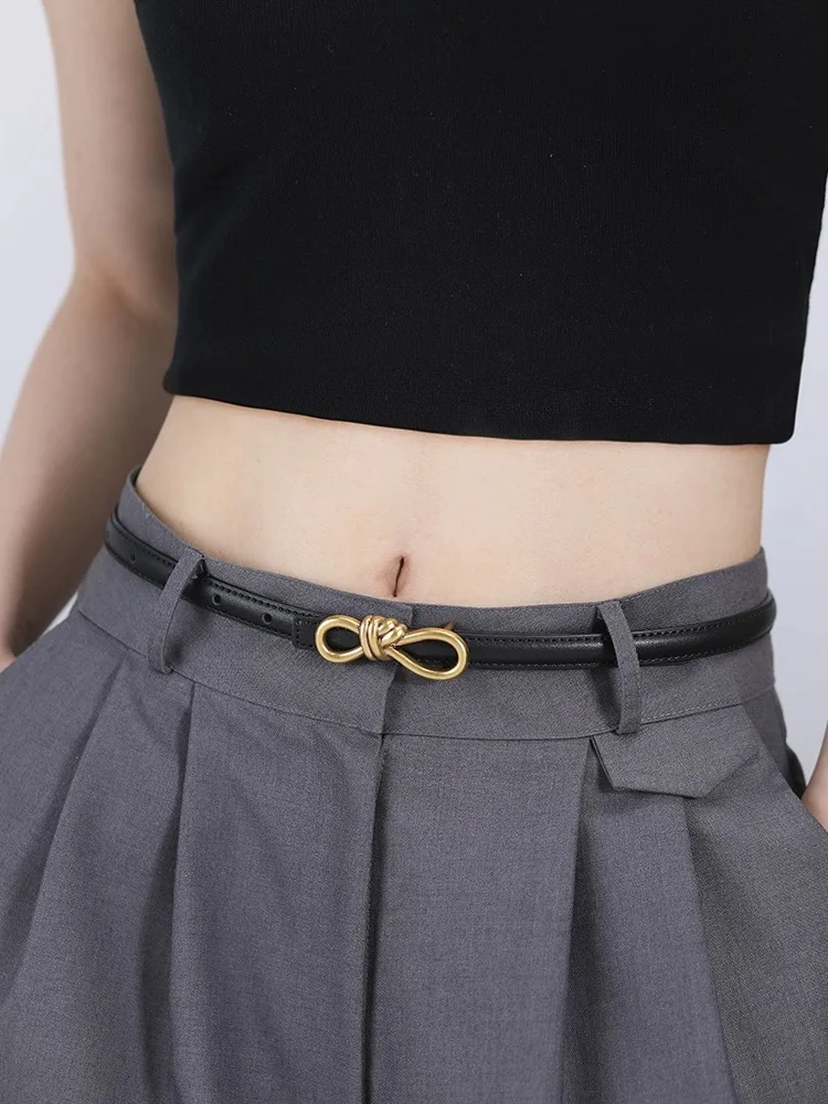 

Retro Gold Designer Belt Genuine Leather Women Fashion Belt Knot Buckle Waistband Cummerbund For Dress Jeans Y2K Black Girdle