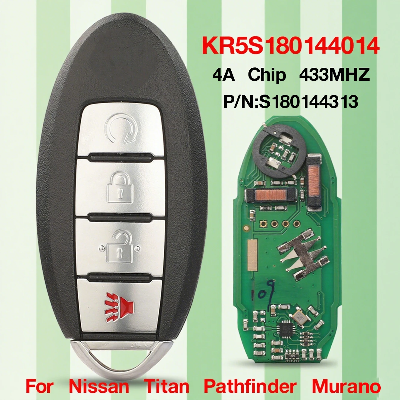 

jingyuqin KR5S180144014 4AChip 433MHZ Умный ключ-пульт для автомобиля Nissan Titan Pathfinder Murano 7812D-S180204 S180144313