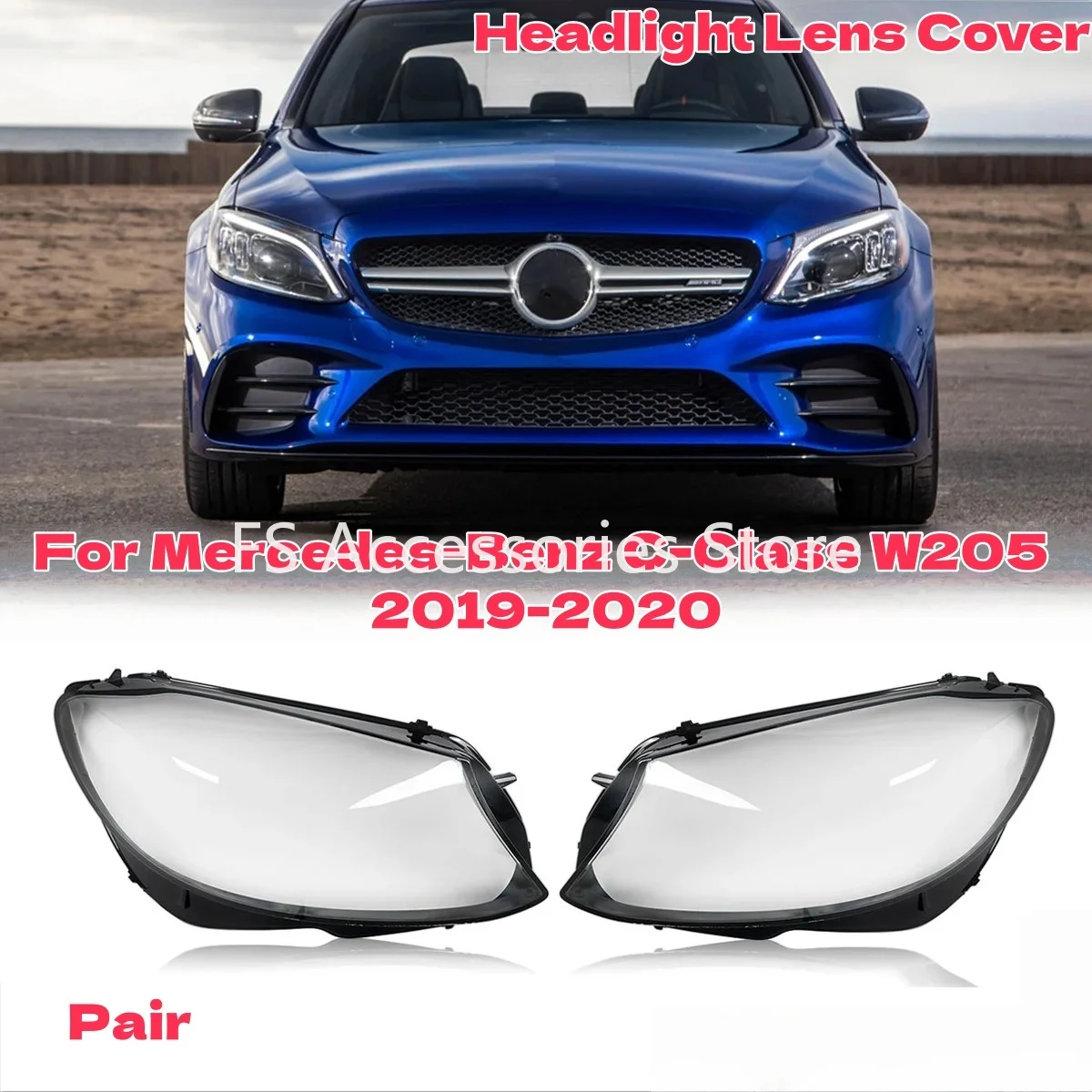 For Mercedes-Benz C-Class W205 2019-2020 Car Headlamp Lamp Cover Headlight Shell Transparent Lens Replace Lampshade