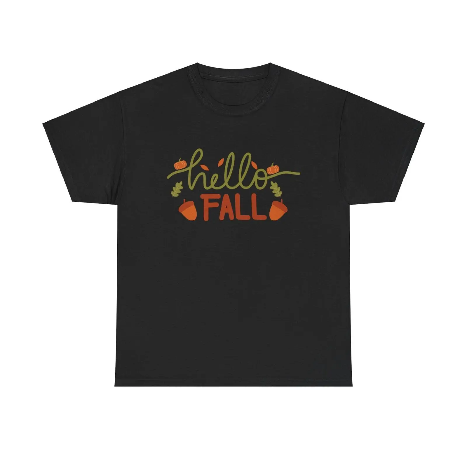 Hello Fall T-Shirt - cute minimal nature autumn fun pumpkin text season floral