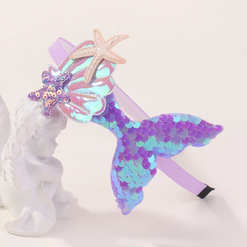 Imagen 2 del producto Diademas de sirena de lentejuelas multicapa para niñas, diademas de perlas de sirena de arcoíris, diademas hechas a mano, accesorios para el cabello de bebé, 1 piezas