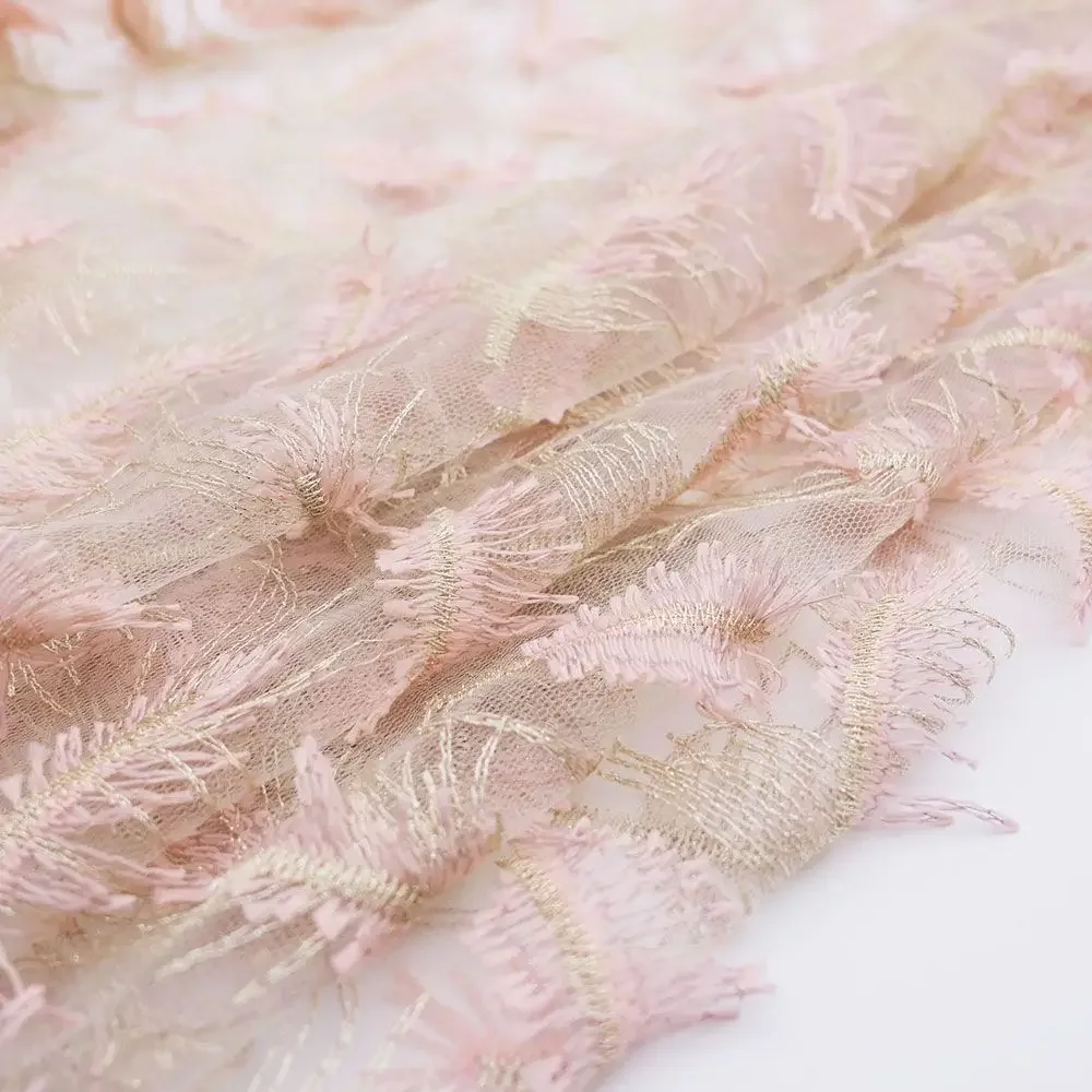 Three Dimensional Feather Embroidery Lace Fabric For Handmade Evening Gown Wedding Dress DIY High End Women Clothing Material