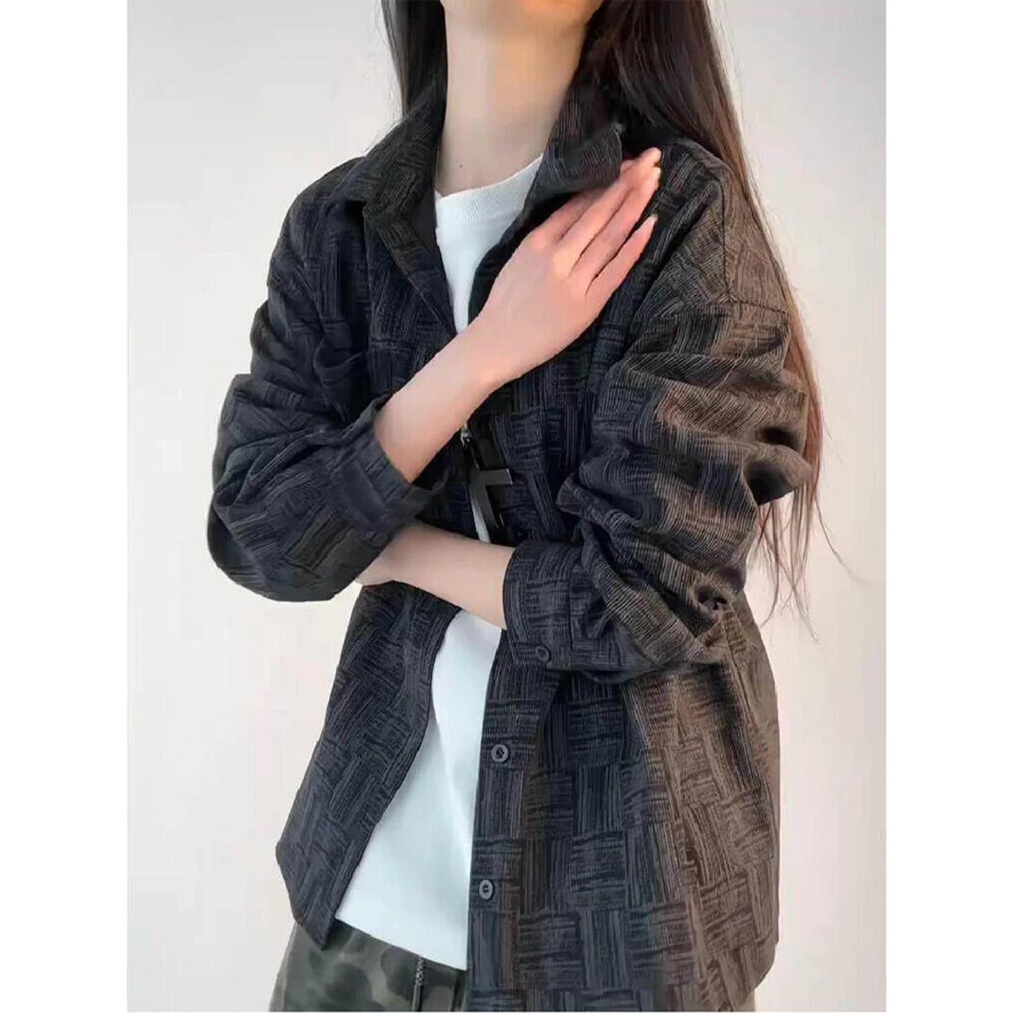 

American Dyed Plaid Long Sleeve Men's Shirt Summer Retro Sun Protection Casual Loose Outerwear Citywalk Cleanfit Flip Collar