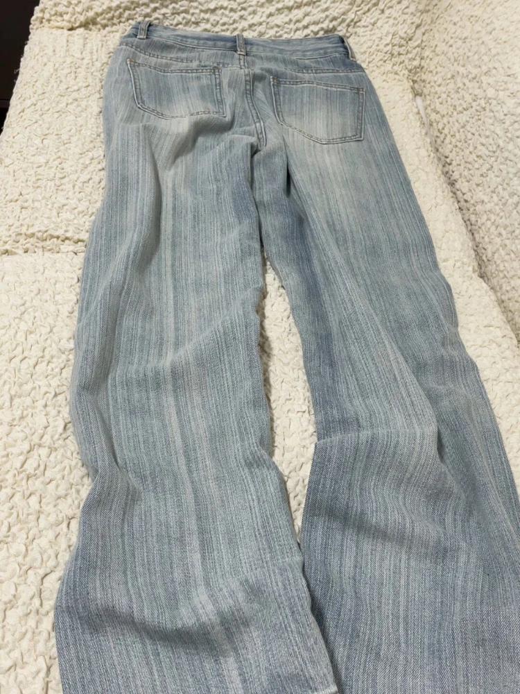 ハイウエストストレートレッグデニムジーンズ女性の春の新プラスサイズルーズワイドドラッグパンツ痩身ストライプカジュアルパンツ