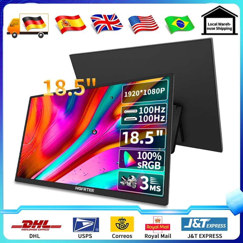 

100Hz RGB100% 18.5inch Portable Monitor With VESA Hole Stand PC Gaming Extended Display ADS-IPS Large screen Support Type C HDMI