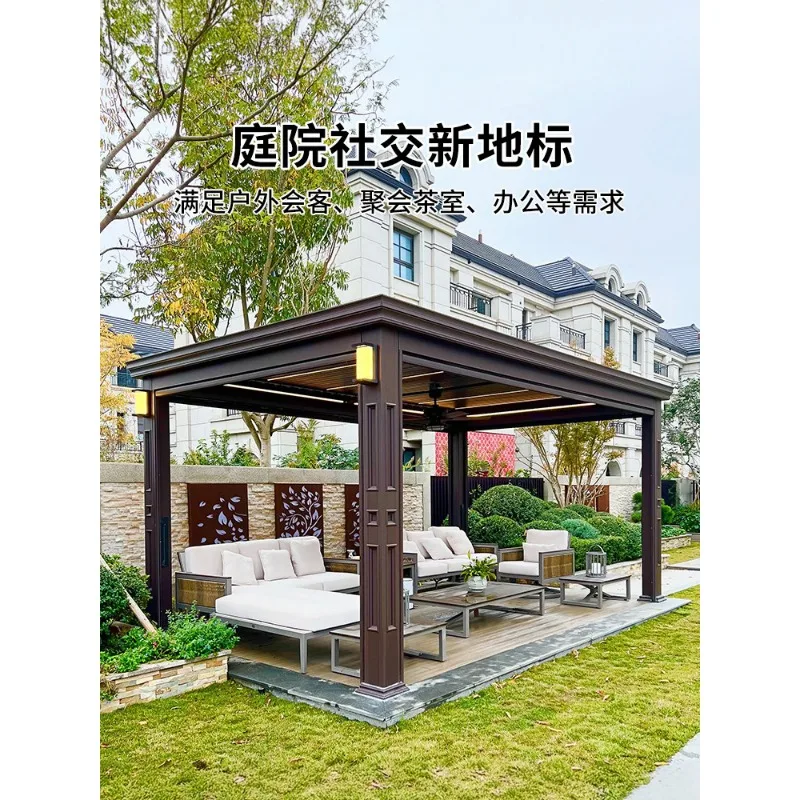 Gazebo Aluminum Electric Louver Pavilion Villa Garden New Chinese Smart Gazebo Outdoor Shade