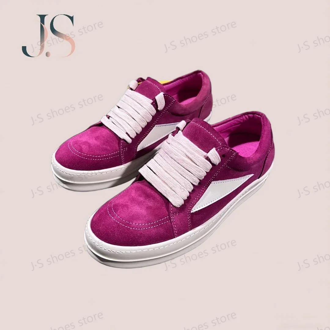 

Ro Designer Men Sneaker Low Top Women Rose Pink Suede Shoes Leather White Cowhide Casual Shoe Lace Up Retro Flat Canvas Sneakers