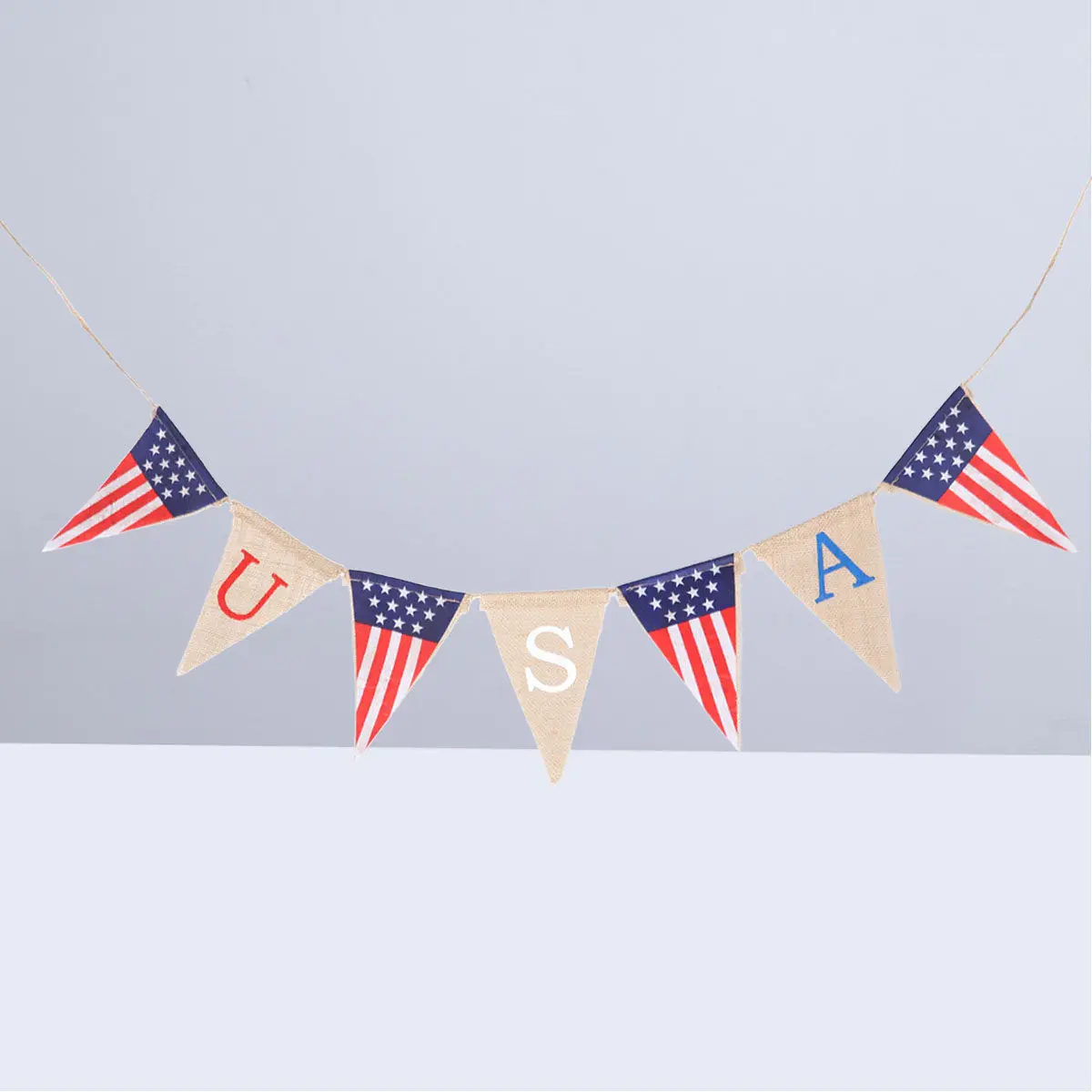 2M American Flag Burlap Banner Patriotic Hanging Pennant Garland Fourth of July Party Decor Independence Day Celebration Indoor