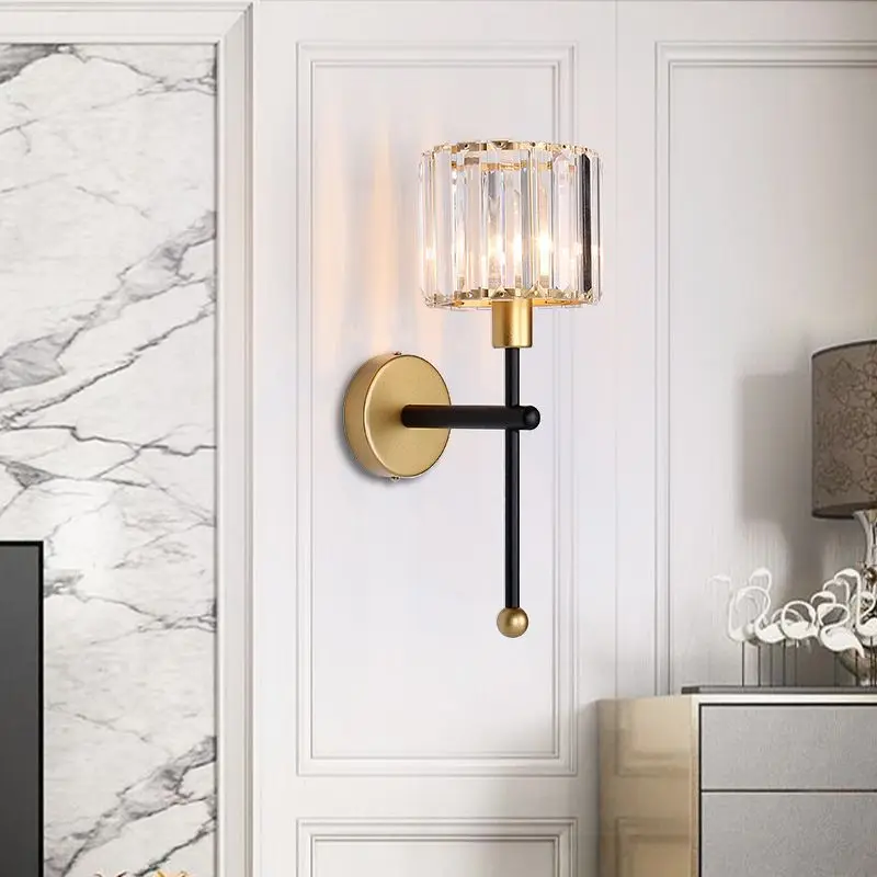 Postmodern Nordic Minimalist Luxury Crystal Creative LED Wall Light for Bedroom Bedside Study Living
