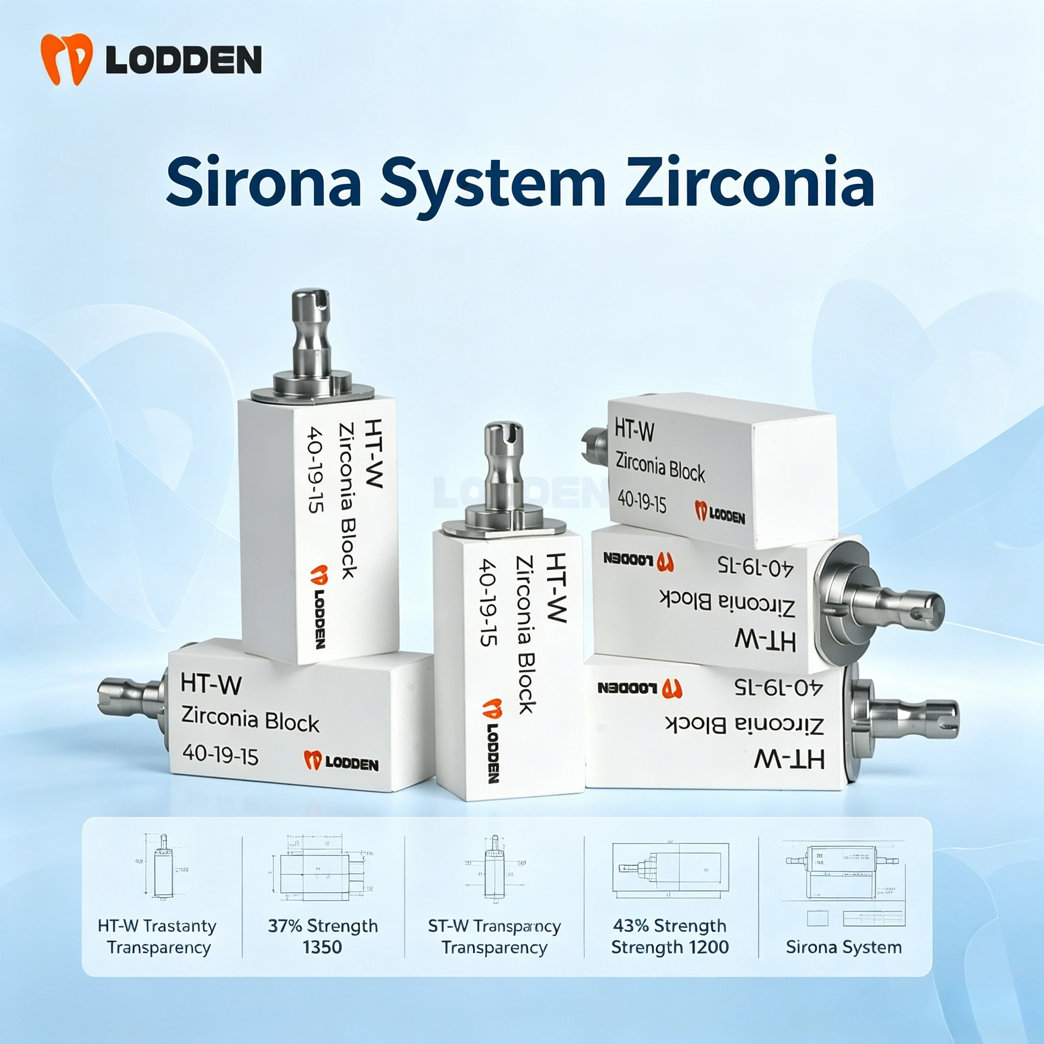 Sirona System Multilayer Zirconia Block HT-W ST-W White CAD CAM Dental Crown Bridge Denture Lab Restoration Material