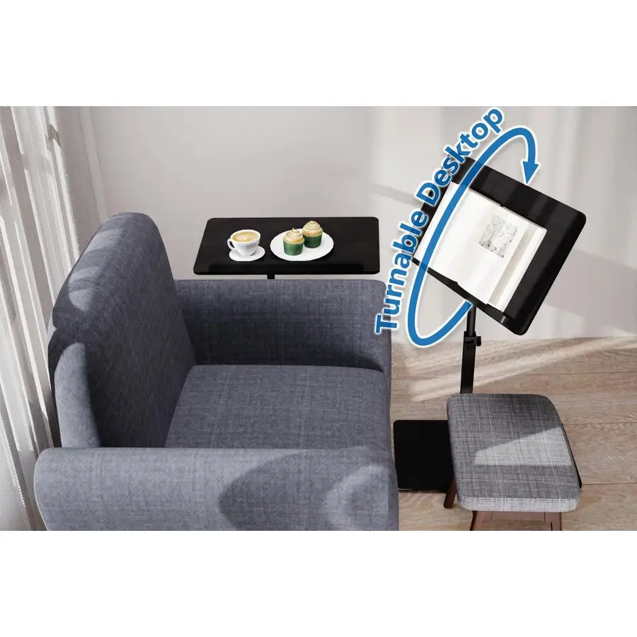 طاولة نهاية على شكل، 20 عرض × 14 لتر، 1731 ارتفاع قابل للتعديل، سطح مكتب دوار وقابل للدوران، طاولة جانبية قابلة للطي للمساحات الصغيرة، خشب الجوز الأسود #3