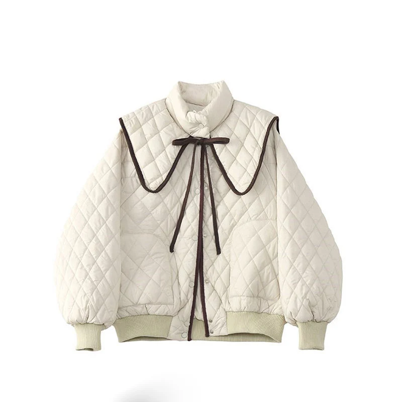 

Sweet Women Cotton Coat Peter Pan Collar Loose Padded Jackets Vintage Girls Warm Autumn Winter Outwear Overcoat
