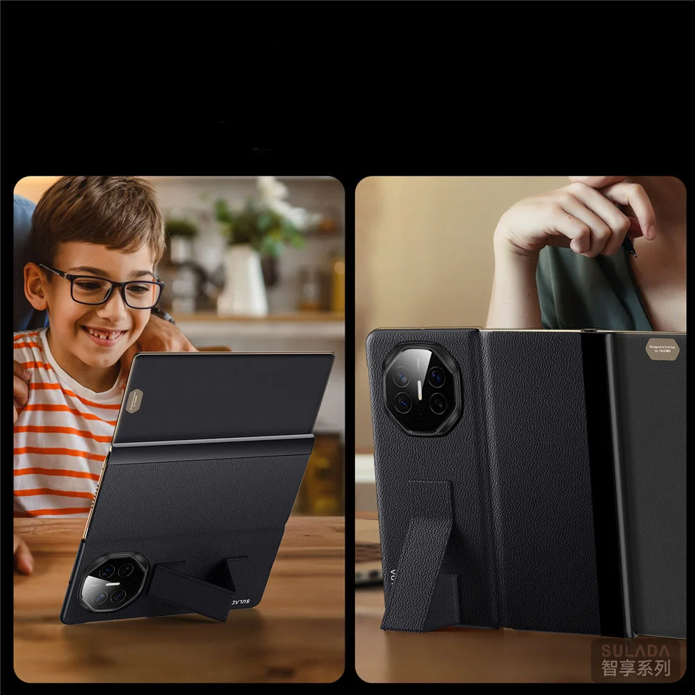 Custodia flip in vera pelle di vacchetta per Huawei Mate XT Cover per finestra con cinturino