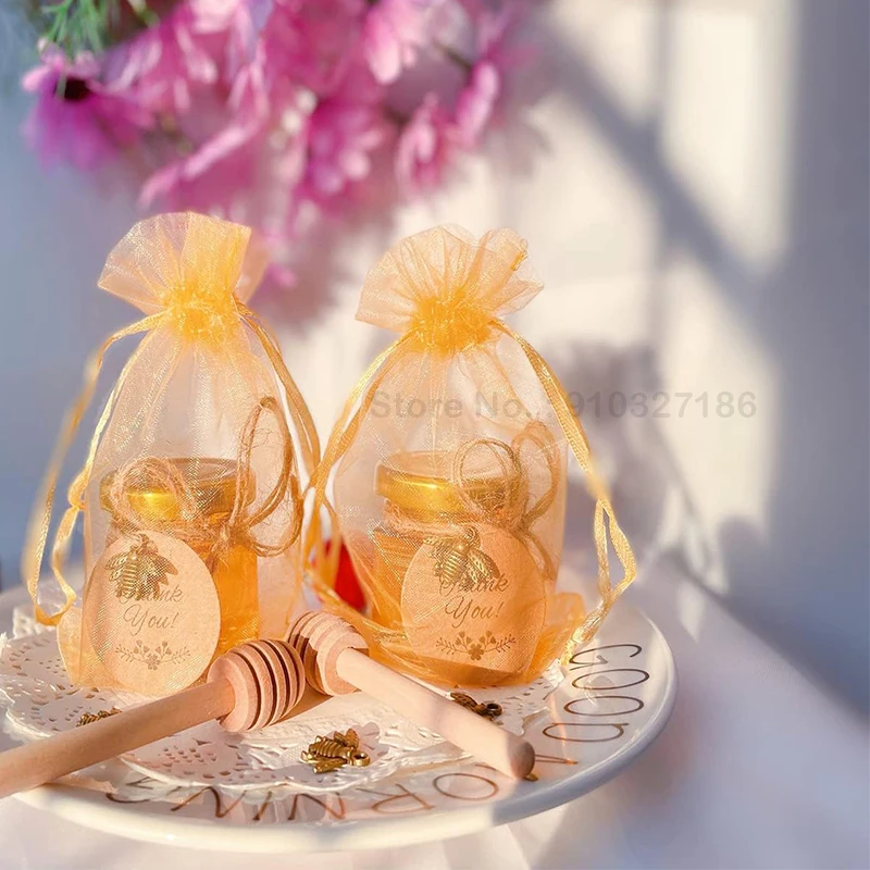 10/20Pcs Mini Hexagonal Glass Honey Pot Set Small Honey Pot Honey Pot With Golden lid Suitable For Baby Gifts Weddings Parties