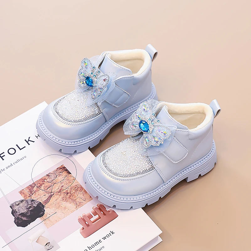 

Танцевальные ботинки принцессы для девочек, милые детские ботильоны с блестящими кристаллами, замшевые теплые зимние детские полусапожки 2025, круглые носки, милые банты