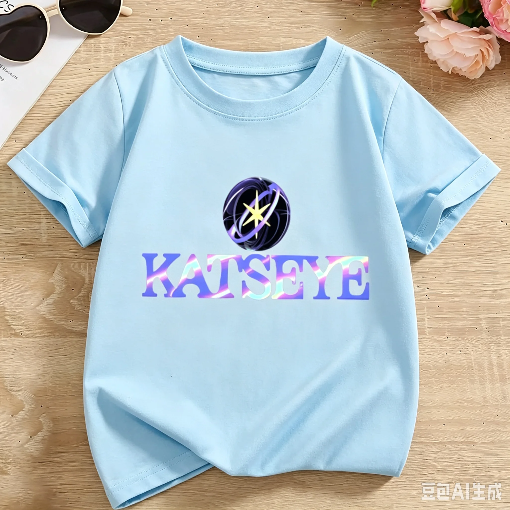 2026 Neuer Stil Popstar Katzenaugen-Print Kinder T-Shirt Jungen Mädchen Kurzarm Reine Baumwolle Lässige Sommer-Oberteile – Detail 3
