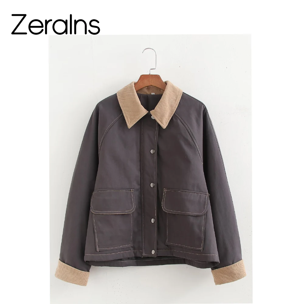 

ZERAINS New women's fashion European and American style patchwork washed pocket decoration thin cotton jacket jacket jacket