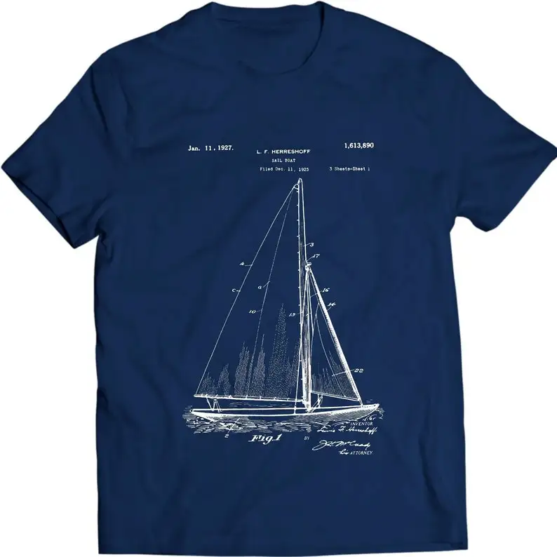 Vintage Sailboat Patent 1881 T-Shirt Mens Gift Idea Sailing Tee Holiday Gift Christmas Birthday Present