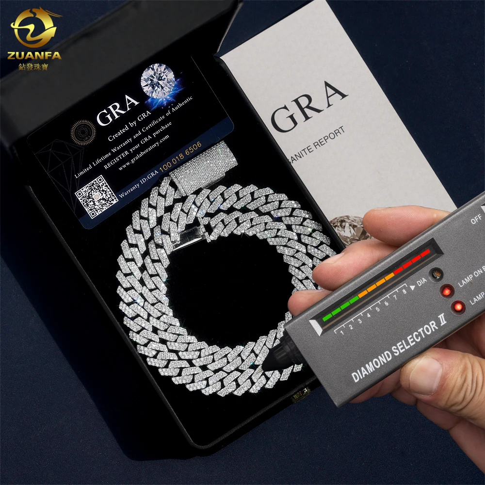 Plated Gold Sterling Silver Cuban Chain 12mm Hip Hop Jewelry With Pass Diamond Tester Gra Certified Moissanite for Men.