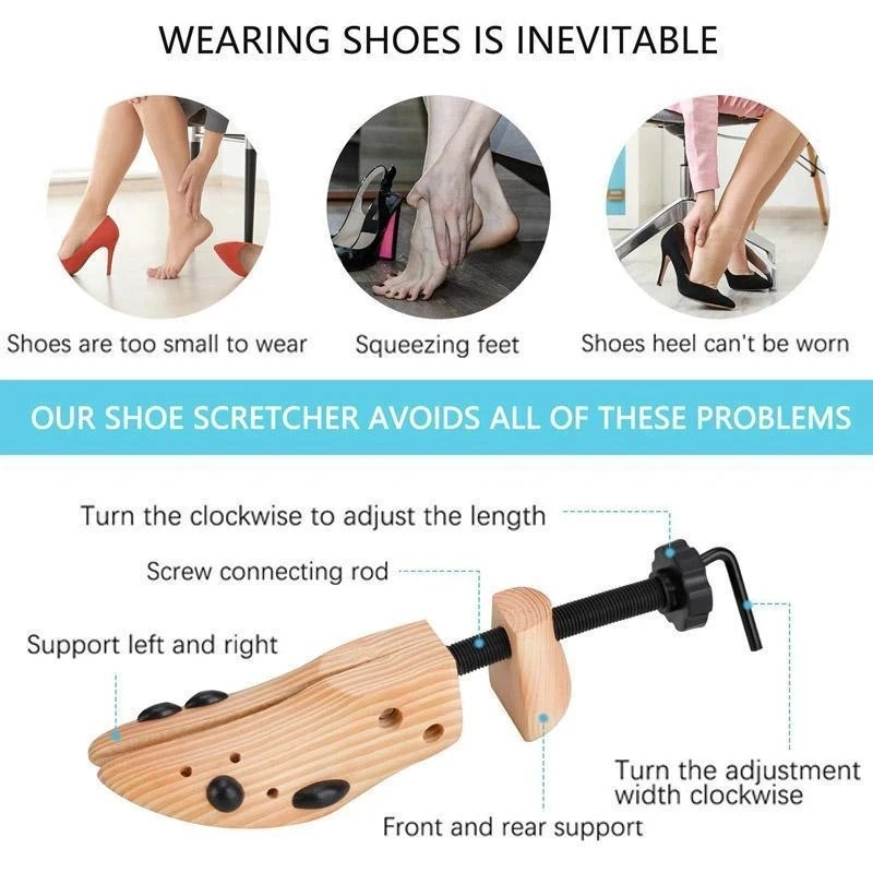 Hot Selling Durable Anti-rust Adjustable Smooth Wooden Shoe Stretcher for Men Women Household -B5