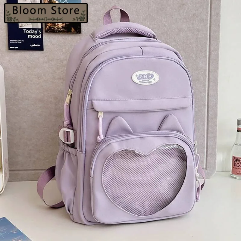 

Korean Chic Kawaii Cat Schoolbags High-Capacity Y2k Aesthetic Students Backpacks Transparent Preppy Women Casual Travel Ita Bags
