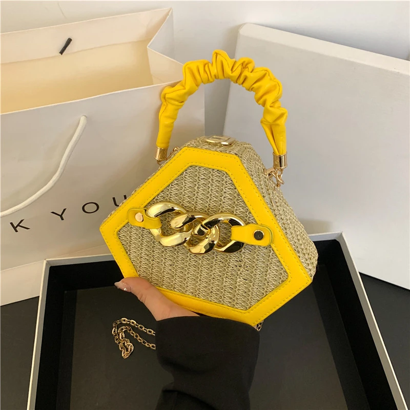 Casual Chains Straw Braid Box Shoulder and Crossbody Bags Sense of Luxury High Quality Hand Bags for Women 2024 Summer Fashion